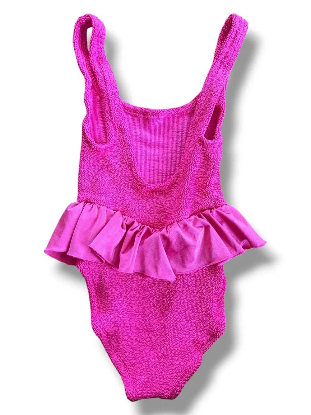 Hunza G‎ Denise Frill Metallic Crinkle One Piece Swimsuit Pink
